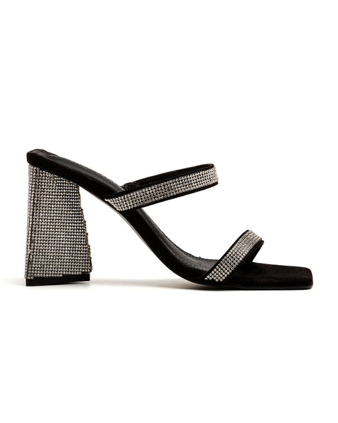Sandalia Negra Doble Tira Glitter 99013